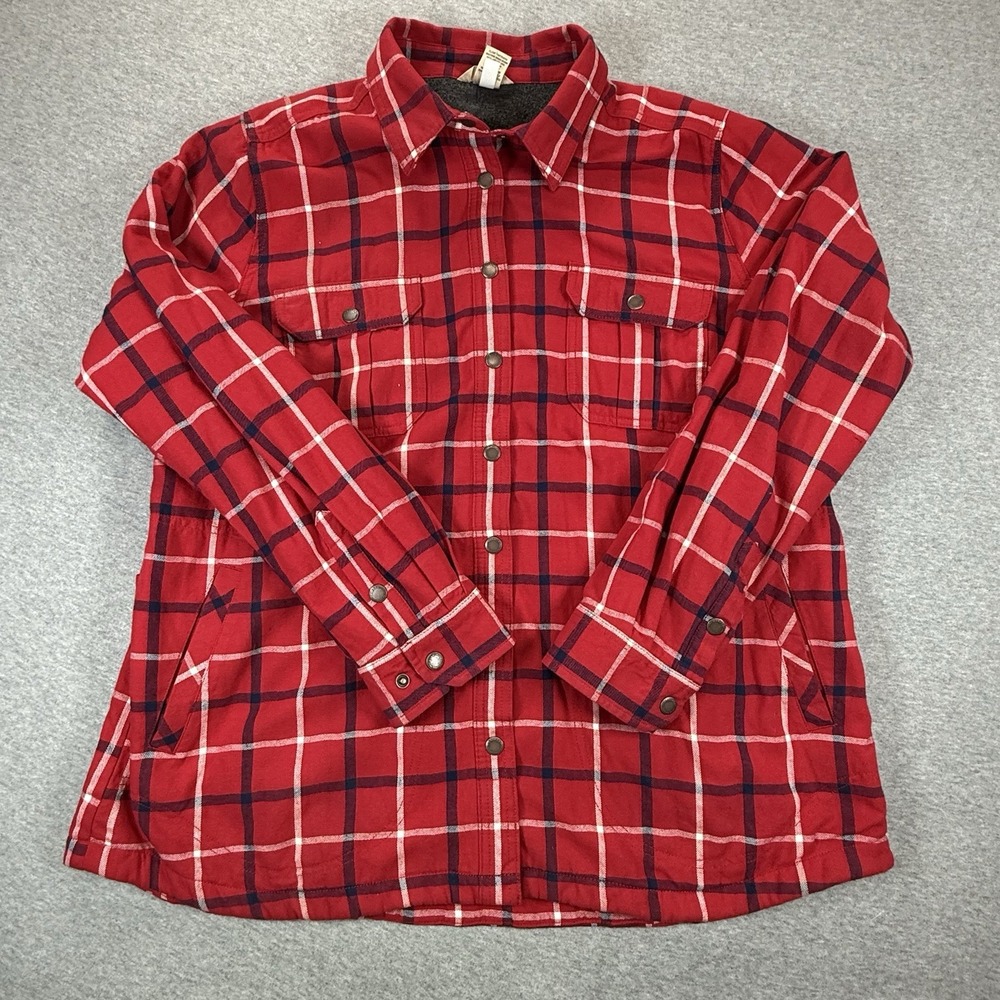 Duluth Trading Red Plaid Flannel Lined Button Down Shirt Womens XXL 2XL